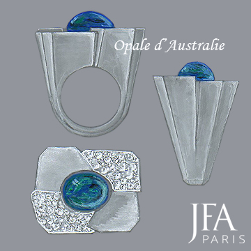 Bague opale.

Très jolie bague de style Art-Déco sertie d'une Opale d'Australie et de diamants.