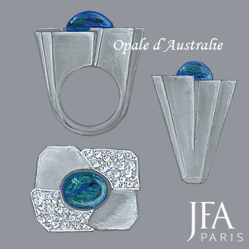 Bague opale.

Très jolie bague de style Art-Déco sertie d'une Opale d'Australie et de diamants.