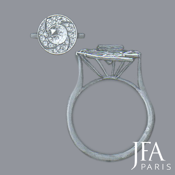 Bague en or blanc sertie de diamants pour des fiançailles.